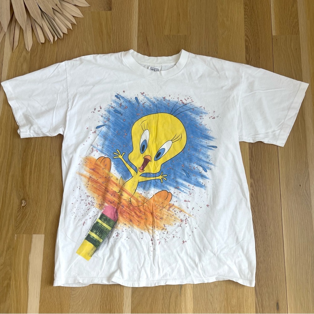 Vintage Wild Oats 1993 Looney Tunes Tweety Bird Pencil Eraser Single Stitch Tee